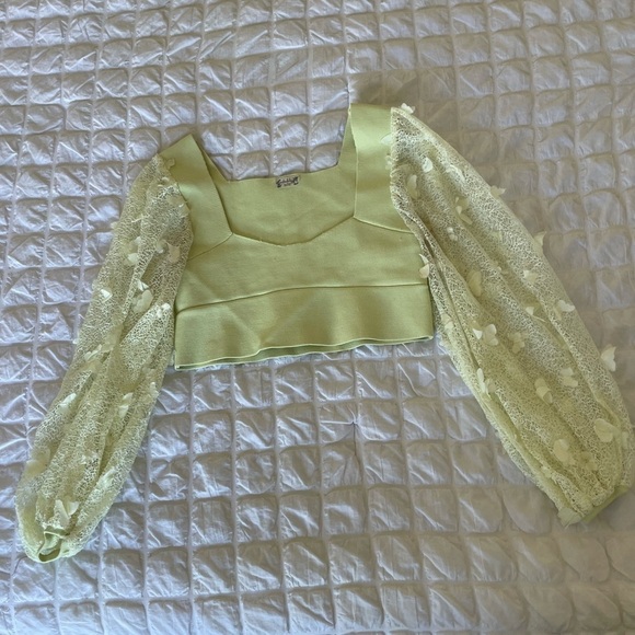 Free People butterfly sleeve ribbed crop top - Picture 4 of 11